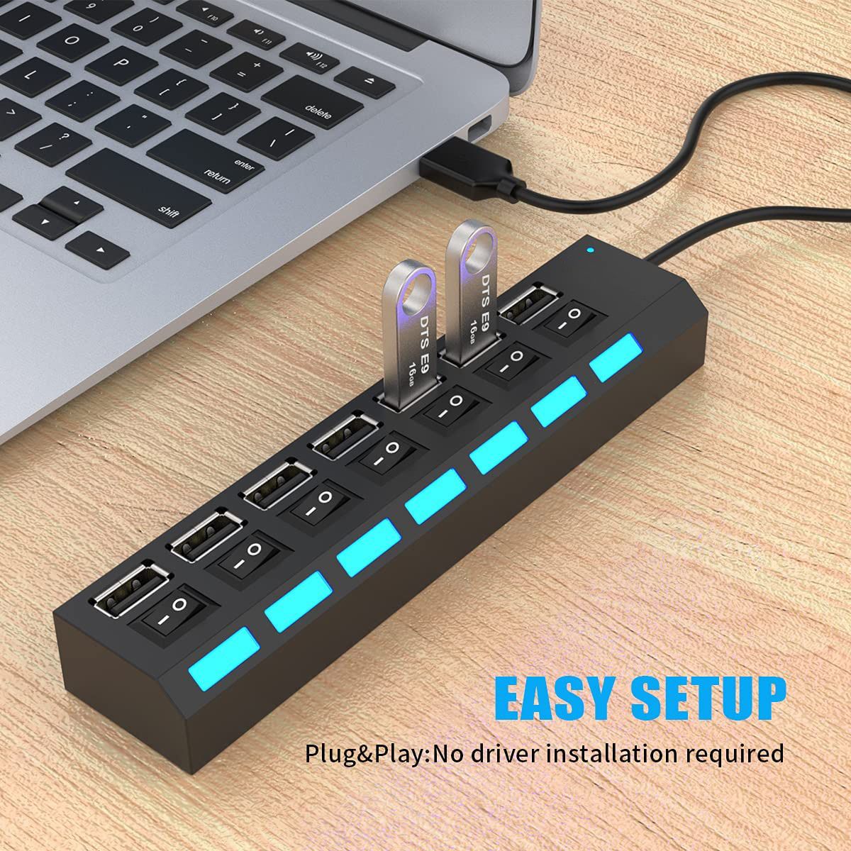 High Speed 4/7 Ports USB HUB Docking Station 2.0 Adapter Expander Multi Port Splitter Multiple Extender USB Hubs with Independent On/Off Switch and LED Indicators for Laptop, PC, Computer