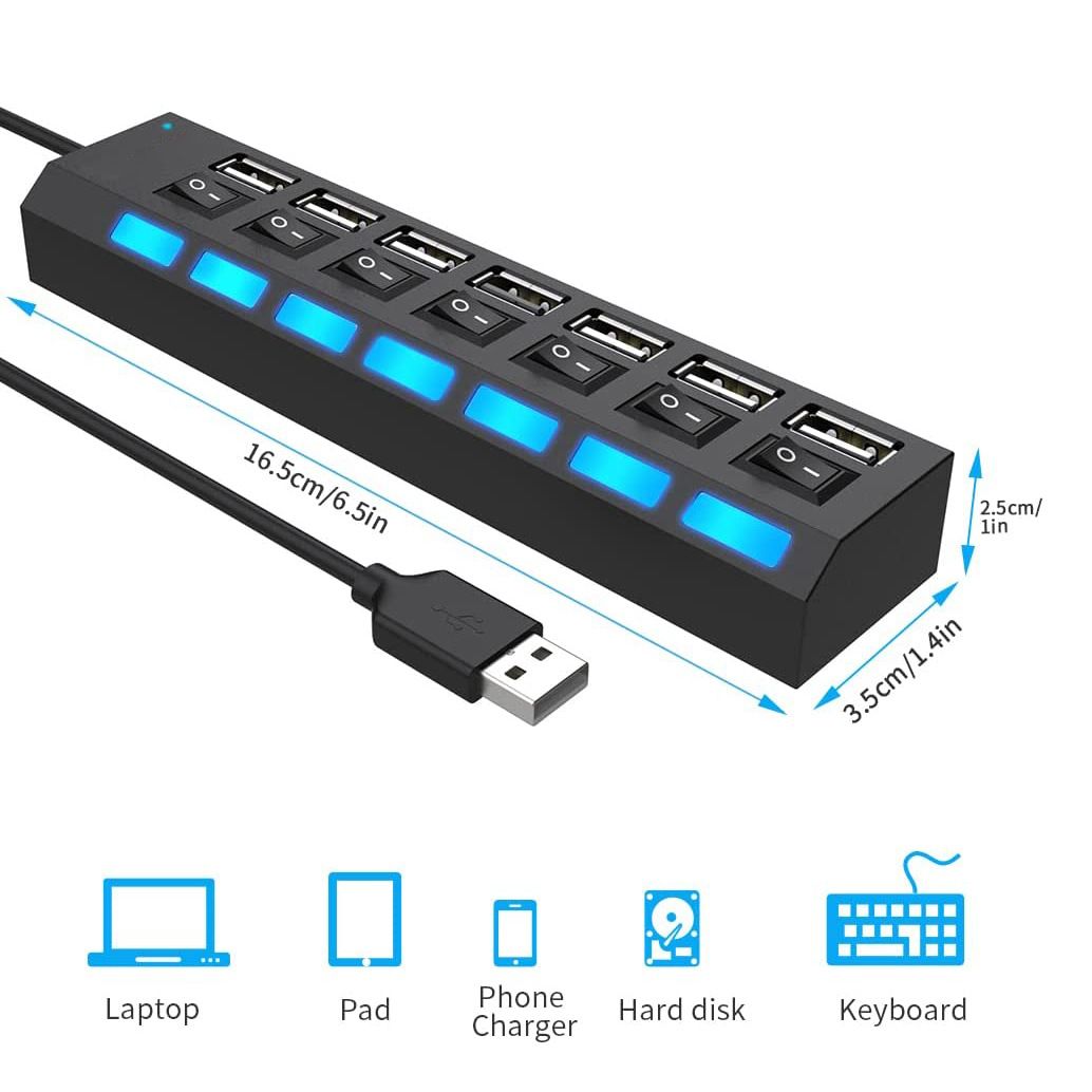 High Speed 4/7 Ports USB HUB Docking Station 2.0 Adapter Expander Multi Port Splitter Multiple Extender USB Hubs with Independent On/Off Switch and LED Indicators for Laptop, PC, Computer