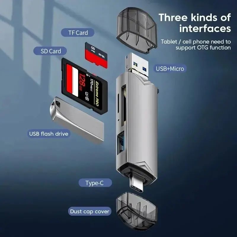 6 In 1 Multifunction USB 3.0 Card Reader U Disk TYPE-C/Usb/Tf/Sd Flash Drive Memory Card for Adapter Phone Laptop Compute