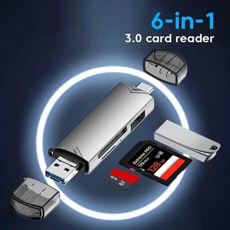 6 In 1 Multifunction USB 3.0 Card Reader U Disk TYPE-C/Usb/Tf/Sd Flash Drive Memory Card for Adapter Phone Laptop Compute