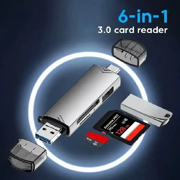 6 In 1 Multifunction USB 3.0 Card Reader U Disk TYPE-C/Usb/Tf/Sd Flash Drive Memory Card for Adapter Phone Laptop Compute