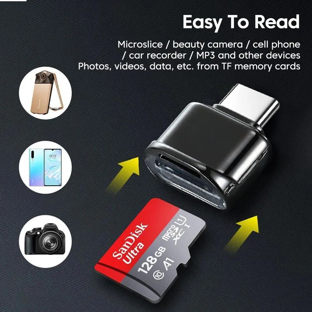 Type C Card Reader USB C To TF Card Memory Reading High-speed Transfer Cardreader Support OTG For PC Laptops Android Iphone