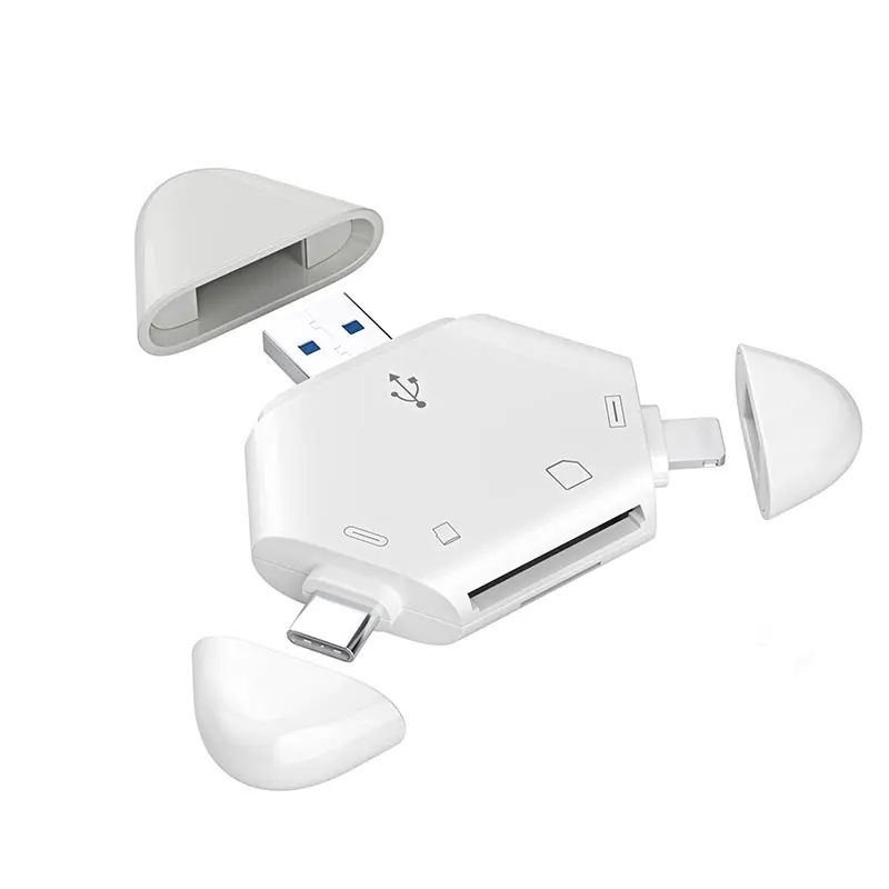 3 In 1 Memory Card Reader With Triangle Magnetic Cap USB-C USB Lightning Port Support TF/SD For PC Laptop MacBook Smart Phone