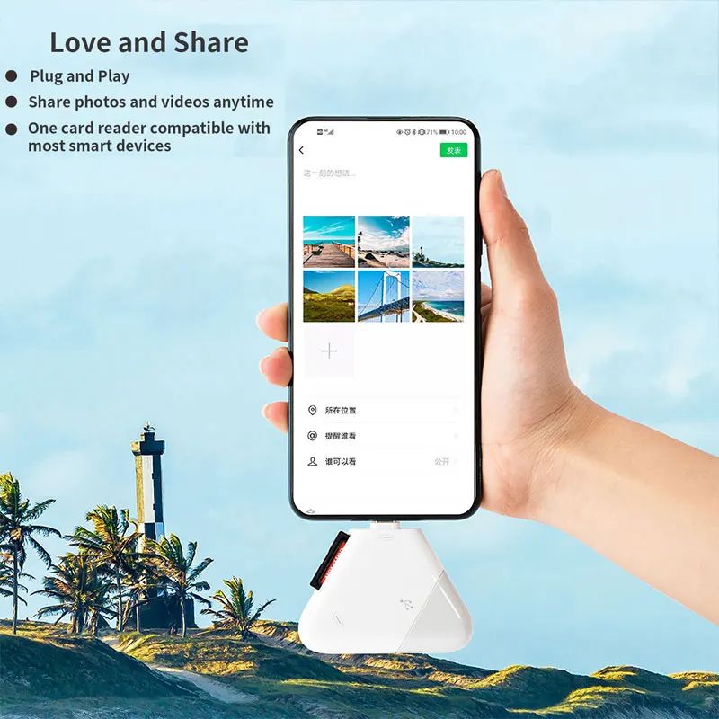 3 In 1 Memory Card Reader With Triangle Magnetic Cap USB-C USB Lightning Port Support TF/SD For PC Laptop MacBook Smart Phone