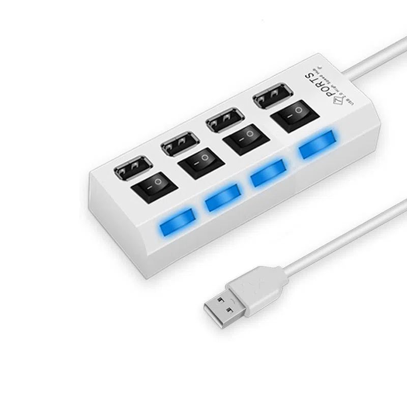 High Speed 4/7 Ports USB HUB Docking Station 2.0 Adapter Expander Multi Port Splitter Multiple Extender USB Hubs with Independent On/Off Switch and LED Indicators for Laptop, PC, Computer 4 port white