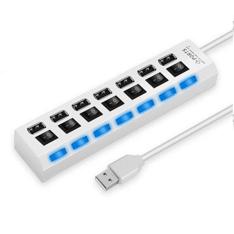 High Speed 4/7 Ports USB HUB Docking Station 2.0 Adapter Expander Multi Port Splitter Multiple Extender USB Hubs with Independent On/Off Switch and LED Indicators for Laptop, PC, Computer 7 ports white