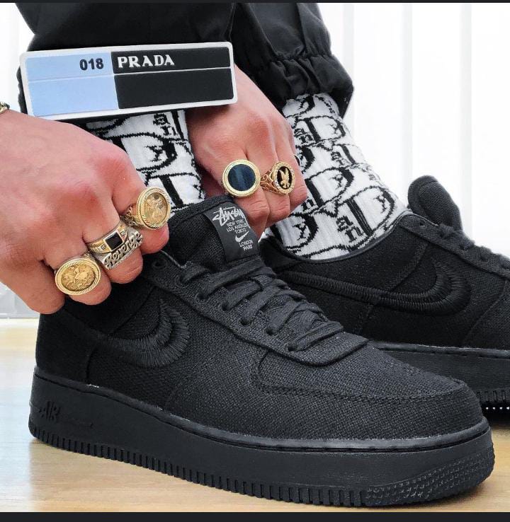 New Fashion Air Force 1 Stussy Black  Sneakers, Best Quality Original Women/Men's Shoes Breathable AF1 Unisex Sneakers