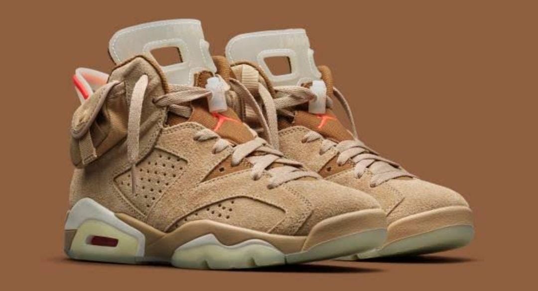 New Fashion Air Jordan 6 Retro  Travis  Scott British Khaki Sneakers, Best Quality Original Women/Men's Shoes Breathable AJ6 Unisex Sneakers