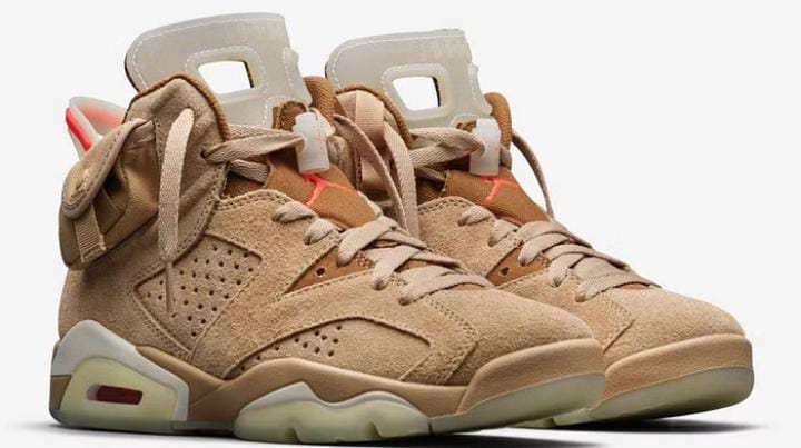 New Fashion Air Jordan 6 Retro  Travis  Scott British Khaki Sneakers, Best Quality Original Women/Men's Shoes Breathable AJ6 Unisex Sneakers
