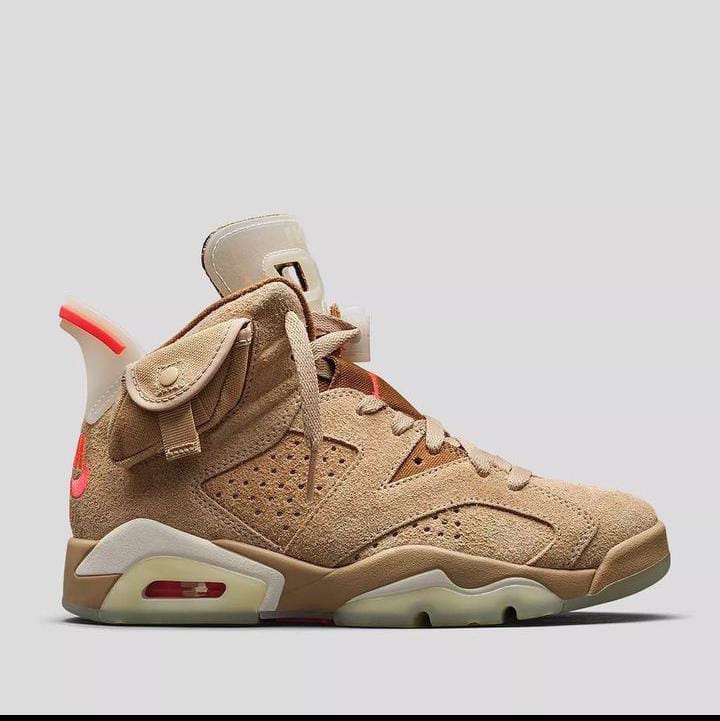 New Fashion Air Jordan 6 Retro  Travis  Scott British Khaki Sneakers, Best Quality Original Women/Men's Shoes Breathable AJ6 Unisex Sneakers