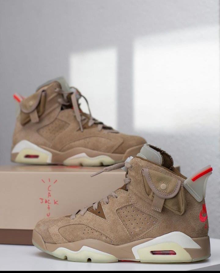 New Fashion Air Jordan 6 Retro  Travis  Scott British Khaki Sneakers, Best Quality Original Women/Men's Shoes Breathable AJ6 Unisex Sneakers