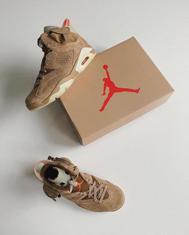 New Fashion Air Jordan 6 Retro  Travis  Scott British Khaki Sneakers, Best Quality Original Women/Men's Shoes Breathable AJ6 Unisex Sneakers