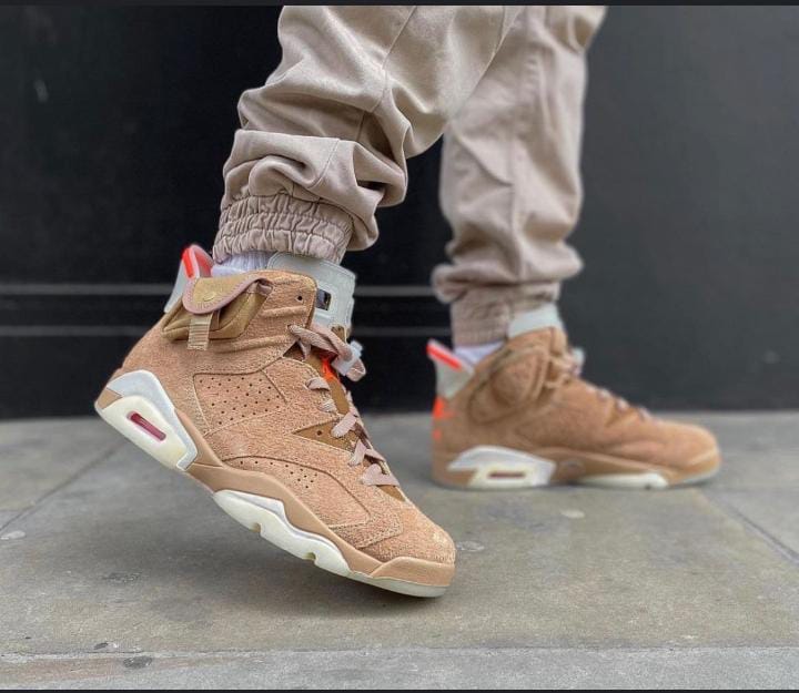 New Fashion Air Jordan 6 Retro  Travis  Scott British Khaki Sneakers, Best Quality Original Women/Men's Shoes Breathable AJ6 Unisex Sneakers