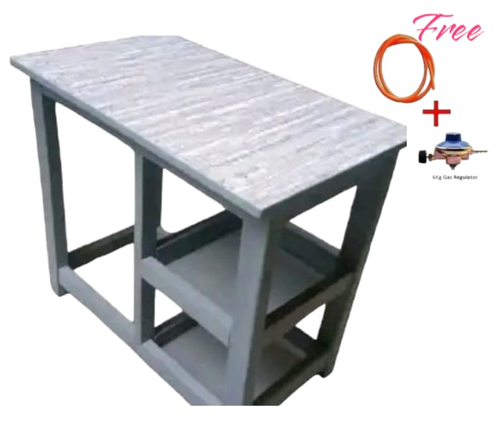 Wooden strong Kitchen table with racks plus 6kg free regulator and 2m pipe