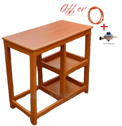 Wooden strong Kitchen table with racks plus 6kg free regulator and 2m pipe