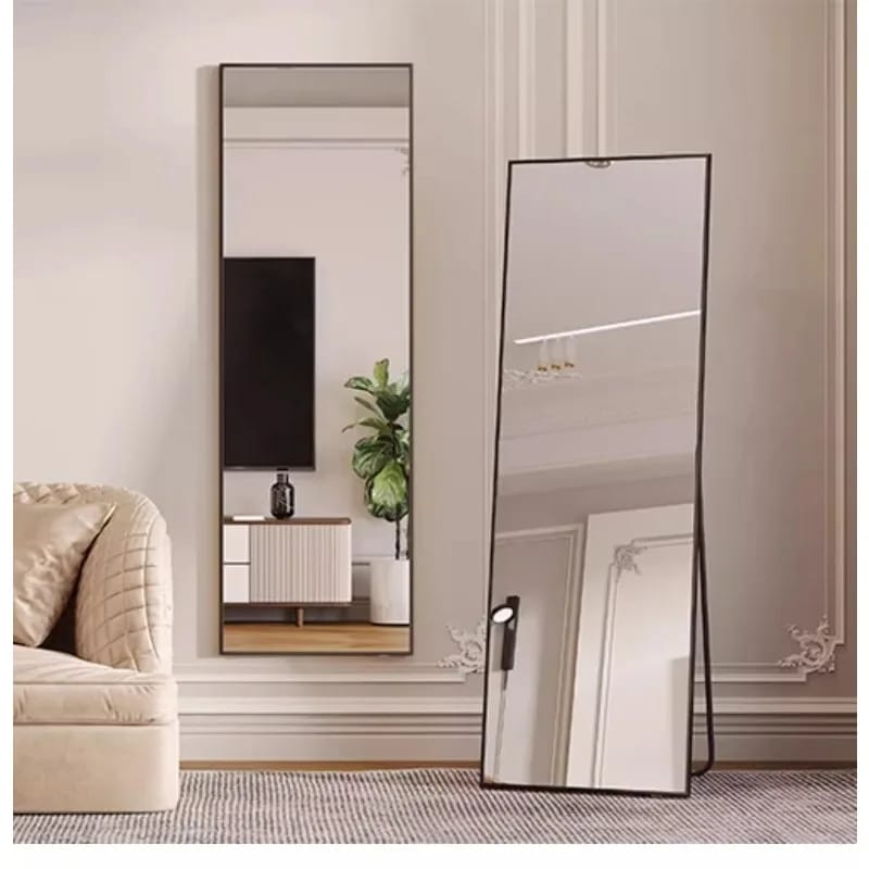 NEW OFFER 1.2 M BEAUTIFUL AND UNIQUE MIRROR CAN BE MOUNETD ON THE WALL OR FREE STANDING SUITABLE FOR  FULL BODY REFLECTION BLACK AND GOLDEN