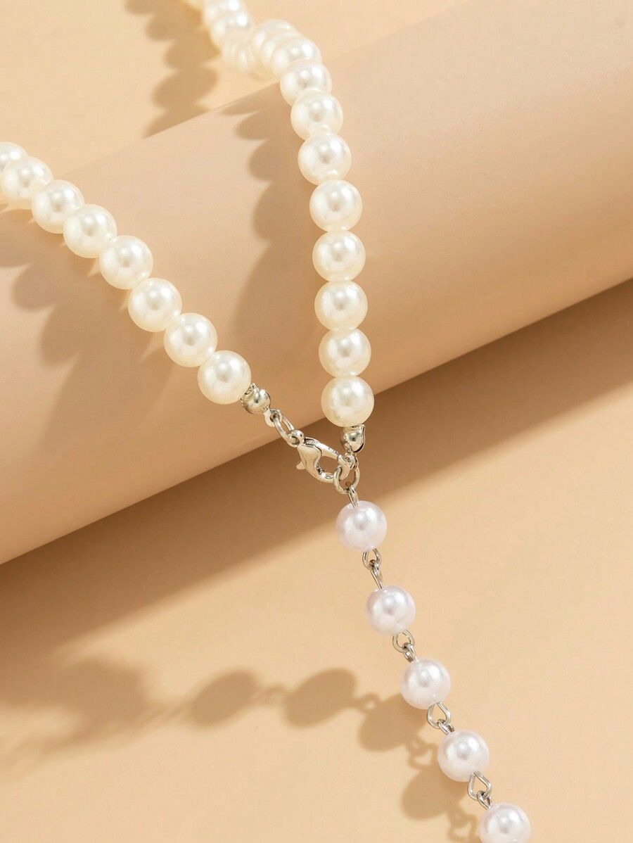Pearl Necklace for Women Fashion Necklace, Long Faux White Pearl Necklace Beaded Necklace Boho Jewlery for Wedding Working Travel Nice Gift for Ladies Girls