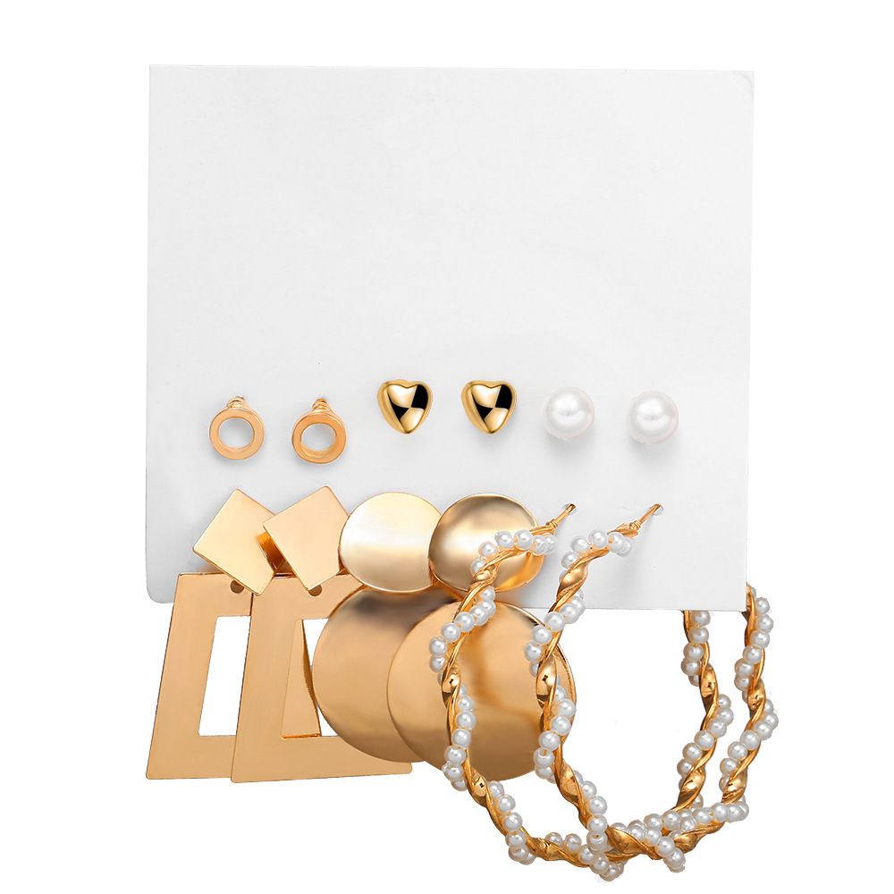 Valentine's Day Gift Elegant Jewelry 6 Sets of Alloy Wrap-around Earrings Set of Earrings Silver Personalized Exaggerated Earrings Inlaid Pearl Earrings