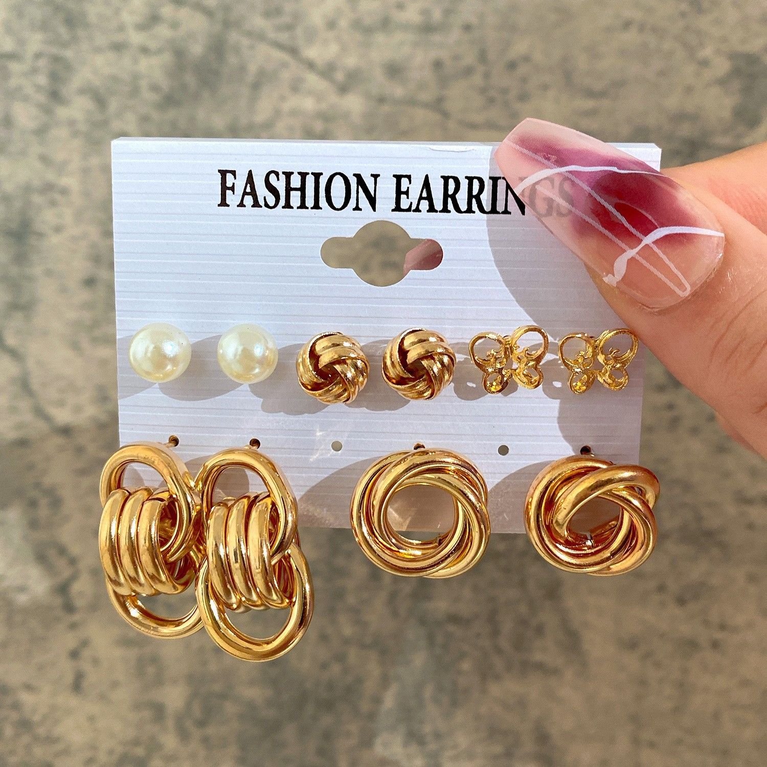 Valentine's Day Gift Elegant Jewelry 6 Sets of Alloy Wrap-around Earrings Set of Earrings Silver Personalized Exaggerated Earrings Inlaid Pearl Earrings