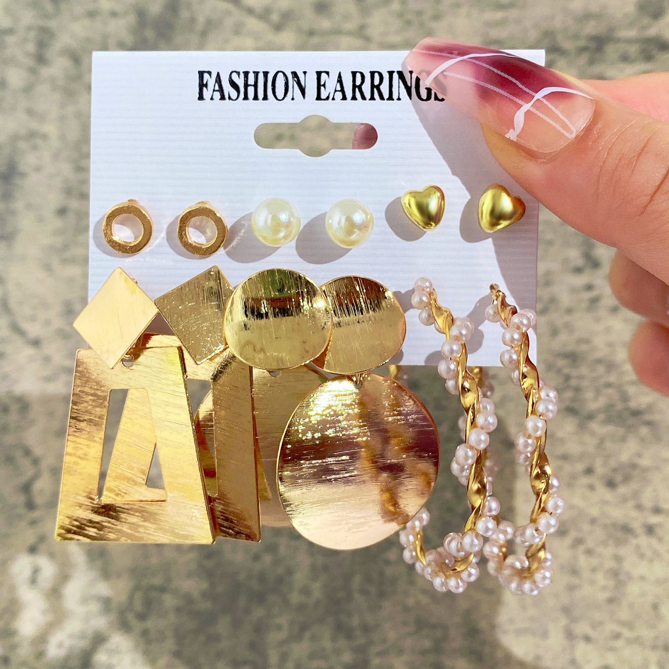 Valentine's Day Gift Elegant Jewelry 6 Sets of Alloy Wrap-around Earrings Set of Earrings Silver Personalized Exaggerated Earrings Inlaid Pearl Earrings
