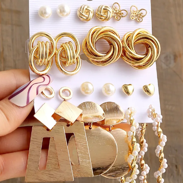 Valentine's Day Gift Elegant Jewelry 6 Sets of Alloy Wrap-around Earrings Set of Earrings Silver Personalized Exaggerated Earrings Inlaid Pearl Earrings