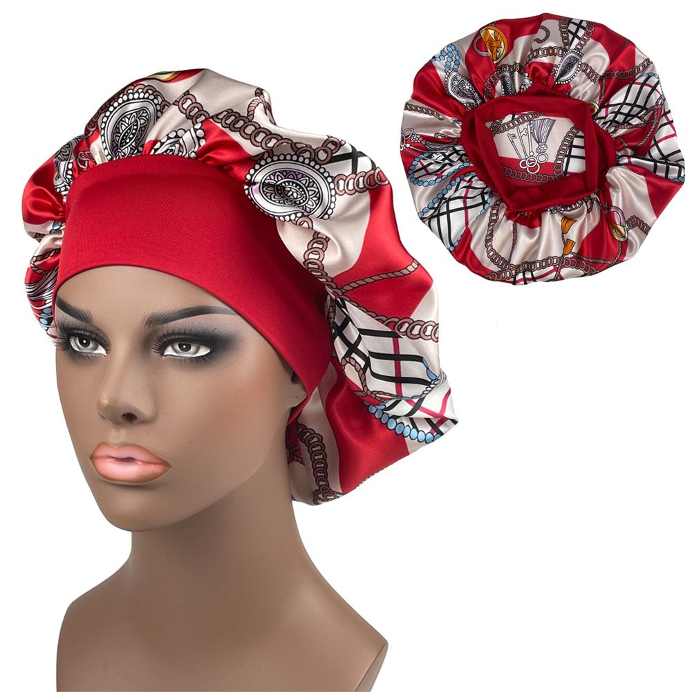 Satin Headscarf Hat Sleeping Bonnet Women Curly Hair Wrap Silk Cap Fashion Head Scarf Headwear Night Sleep Hat Adjust Head Cover Hat For Curly Springy Hair Styling Accessories Soft Elastic Band