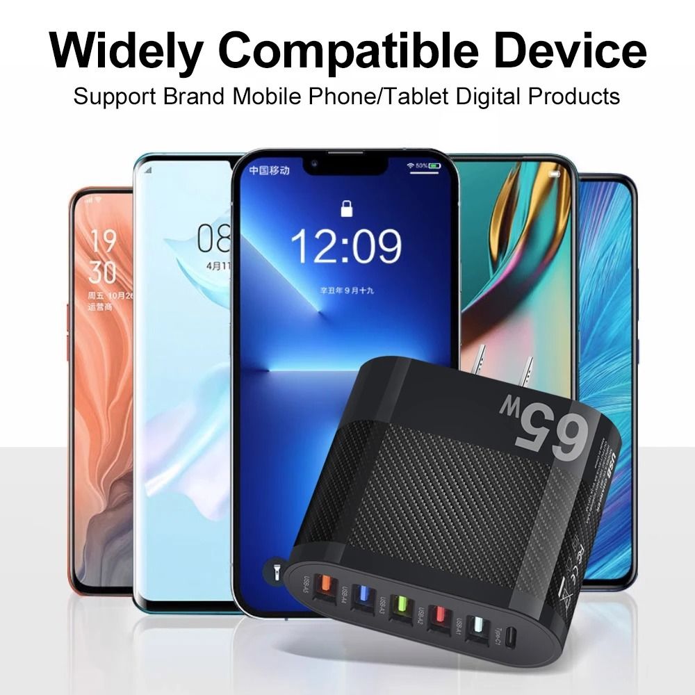 Mobile Phone 65W 4 Ports  +1 TType-C USB Charger PD Fast Charging 4 Ports Mobile Phone Charger for All Smart Phone Quick Charge3.0 Fast Wall Charger