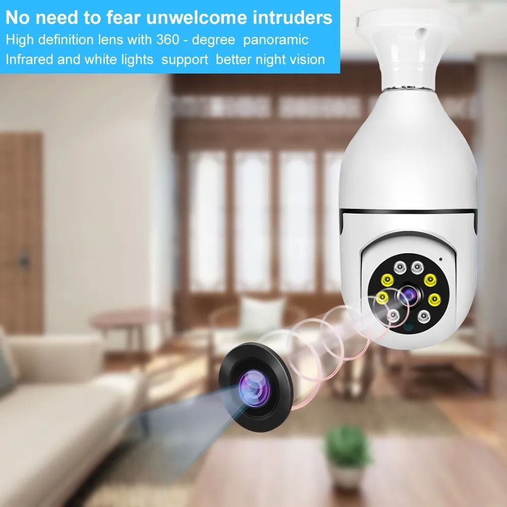 2MP Bulb Surveillance Camera Home CCTV Hidden Cameras Night Vision Full Color Automatic Human Tracking Zoom Indoor Security Monitor Wifi Camera