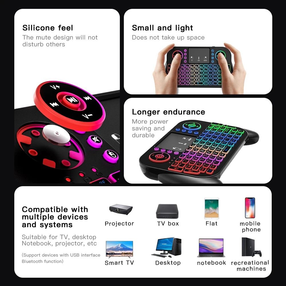 2.4G Mini Wireless Game Play Keyboard 7 Color Backlit  Bluetooth Air Mouse Remote Control Touchpad for Android TV Box Remote Contorl
