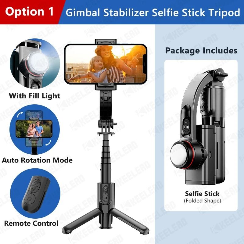 2024 New Phone Gimbal Stabilizer With Fill Light For iPhone Android All Mobile Phone Smartphone Action Camera Handled Grip Selfie Stick Video TOripod