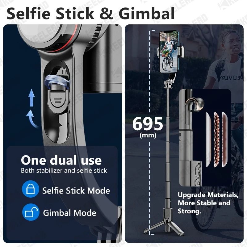 2024 New Phone Gimbal Stabilizer With Fill Light For iPhone Android All Mobile Phone Smartphone Action Camera Handled Grip Selfie Stick Video TOripod