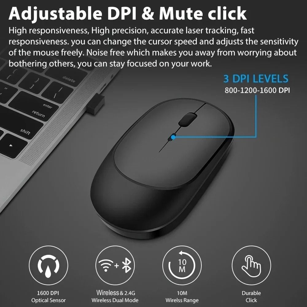 2.4G+Bluetooth 5.0  Wireless Rechargeable Mouses USB Optical Rechargeable Mice for Computer Laptop PC Macbook Mice Gaming Mouse Game 1600DPI