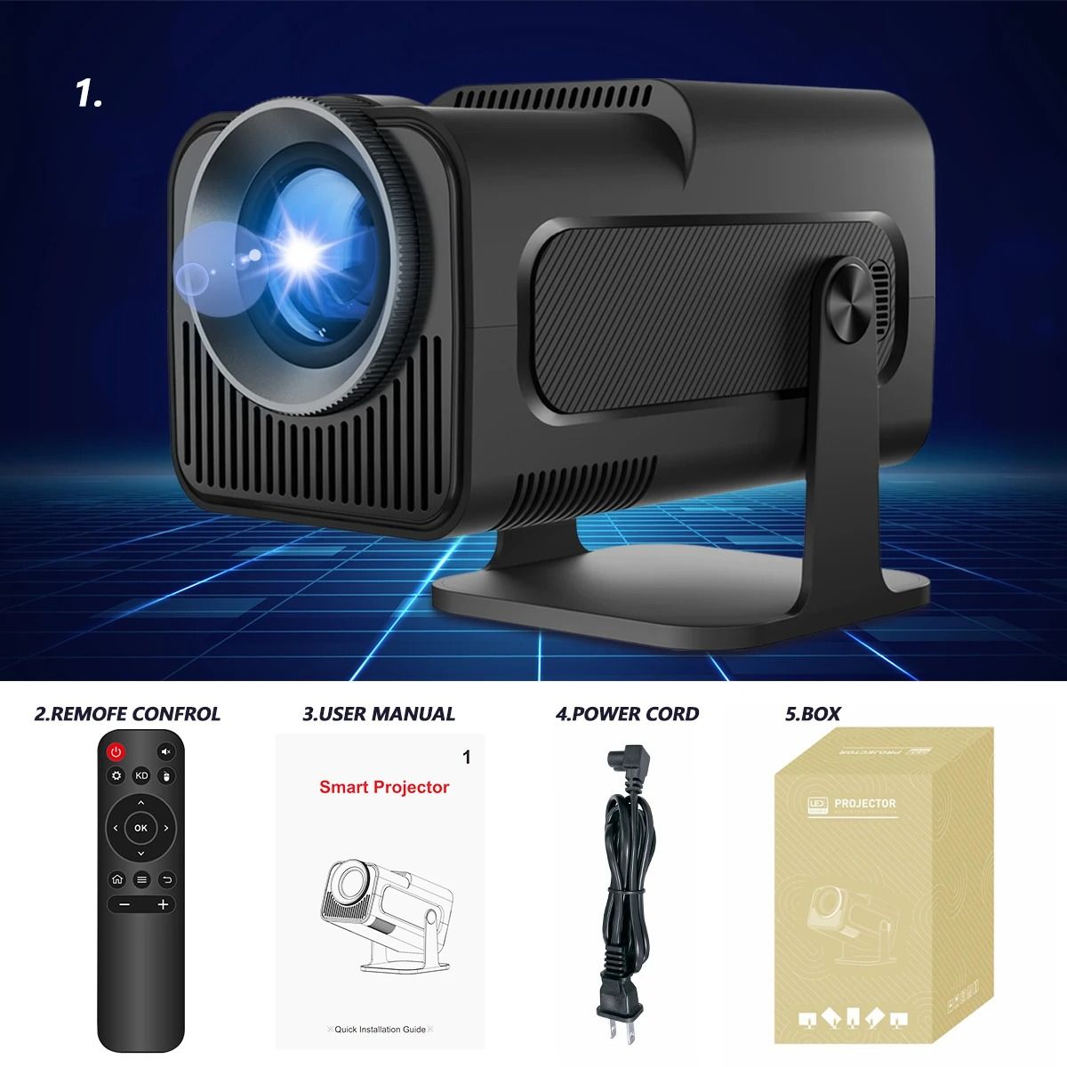 New 2025 HY320PRO Mini Newly Native 720P Android 11 4K Projector 300ANSI Wifi6 BT5.0 Cinema Outdoor Portable 180° Rotable Projector