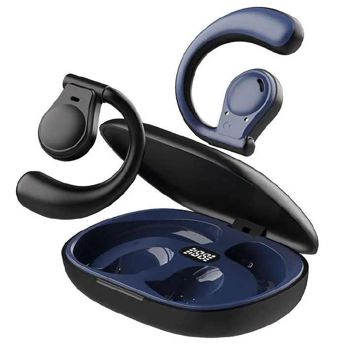 New TWS Wireless Bluetooth 5.3 Bone Conduction Earphones Earclip Ear Earring Design Touch Control LED Earbuds Sports Headsets