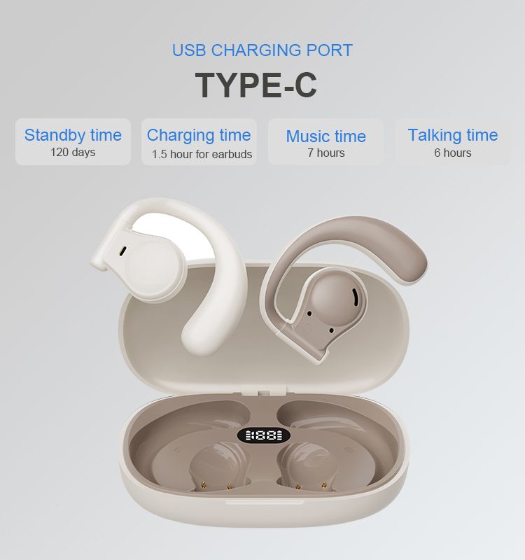 New TWS Wireless Bluetooth 5.3 Bone Conduction Earphones Earclip Ear Earring Design Touch Control LED Earbuds Sports Headsets