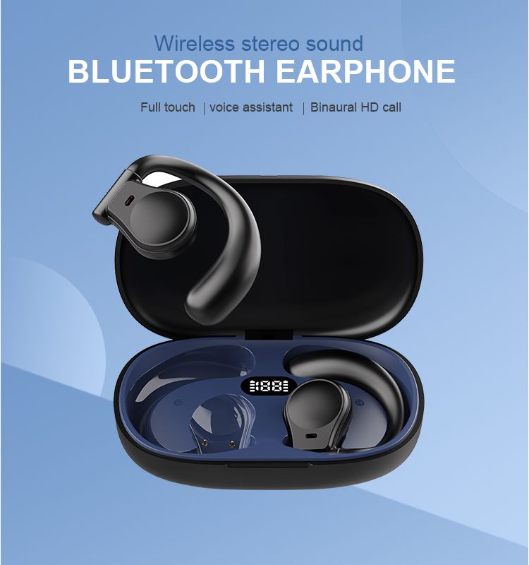 New TWS Wireless Bluetooth 5.3 Bone Conduction Earphones Earclip Ear Earring Design Touch Control LED Earbuds Sports Headsets