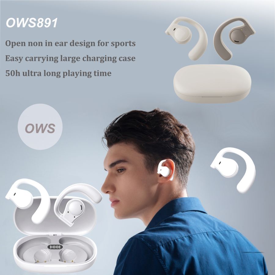 New TWS Wireless Bluetooth 5.3 Bone Conduction Earphones Earclip Ear Earring Design Touch Control LED Earbuds Sports Headsets