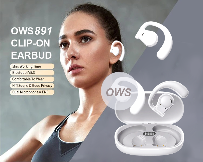 New TWS Wireless Bluetooth 5.3 Bone Conduction Earphones Earclip Ear Earring Design Touch Control LED Earbuds Sports Headsets