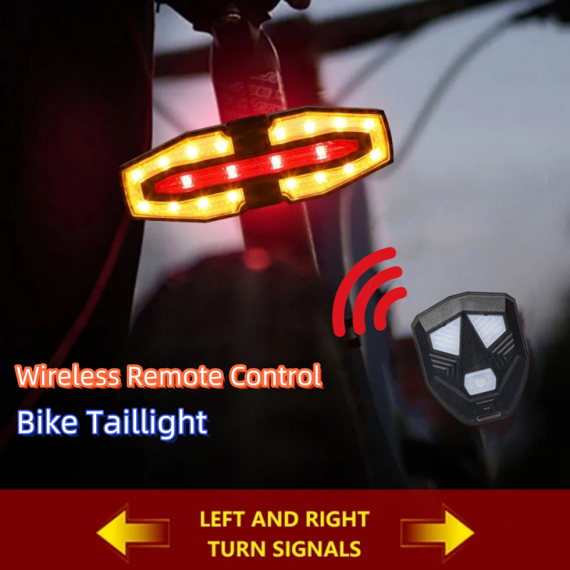 Wireless Remote Control Bike Turn Signal Tail Lamp 5 Modes Rechargeable Bicycle Rear Light Outdoor Security Cycling Warning Lights with Horn