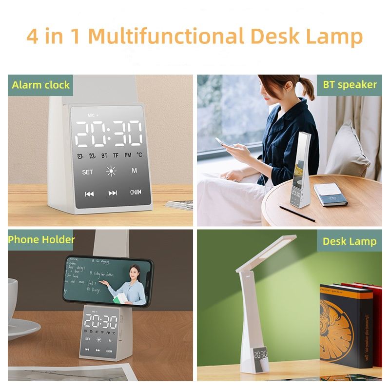 4 In 1 Multifunctional Bluetooth Speaker Desk Lamp Household Eye Protection Lamps with Alarm Clock