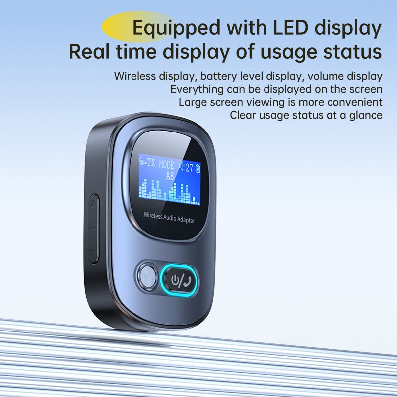 LED Screen Display 2-In-1 Bluetooth 5.3 Receiver and Transmitter Wireless 3.5mm AUX Bluetooth Audio Adapter Support TF Card