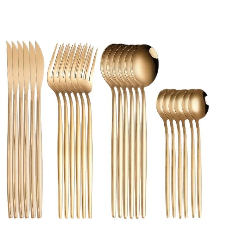 24pcs Gold Dinnerware Set Stainless Steel Steak Knife Fork Coffee Spoon Teaspoon  Flatware Sets Dishwasher Safe Kitchen Tablewar