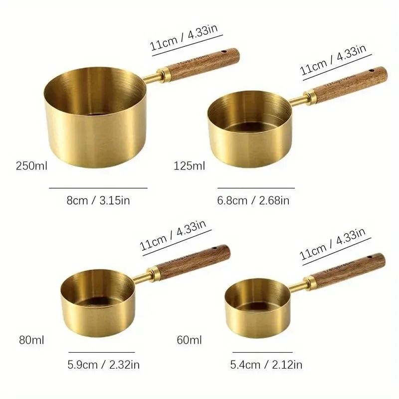 4pcs Measuring Spoon Set Wooden Handle Stainless Steel Measuring Cups Spoons Baking Tools Coffee Bartending Scale Kitchen Accessories