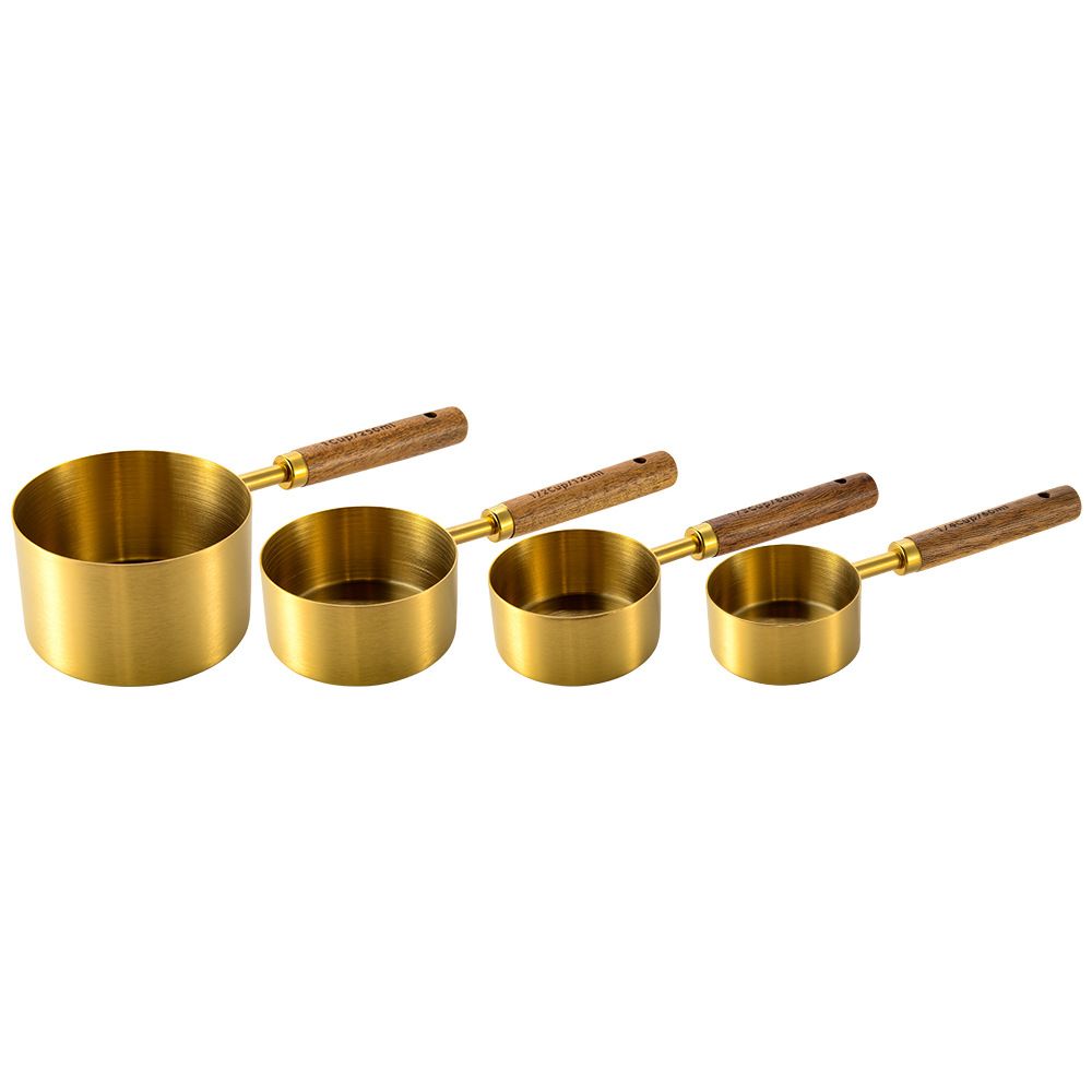 4pcs Measuring Spoon Set Wooden Handle Stainless Steel Measuring Cups Spoons Baking Tools Coffee Bartending Scale Kitchen Accessories