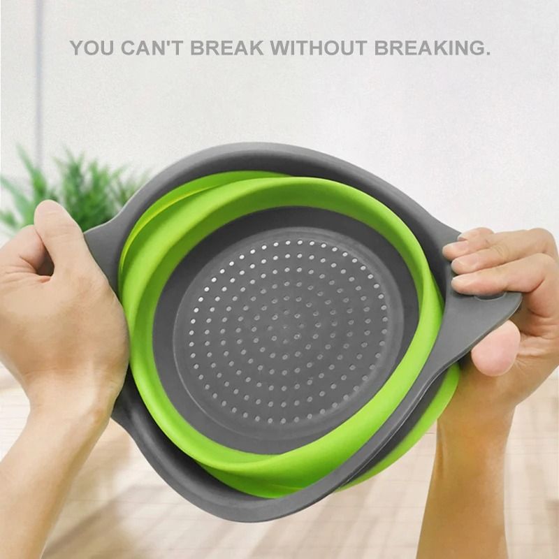 2pcs Silicone Round Folding Vegetable Fruits Washing Drain Basket Colander Strainer Collapsible Drainer Kitchen Tool Cookware Sets Cooking