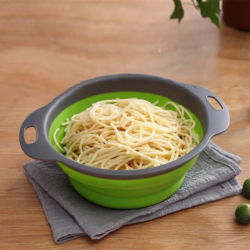 2pcs Silicone Round Folding Vegetable Fruits Washing Drain Basket Colander Strainer Collapsible Drainer Kitchen Tool Cookware Sets Cooking