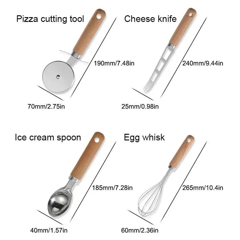 9Pcs Cooking Utensils Set With Wooden Handle Can Opener Baking Set Cooking Tool Kitchenware Pizza Peeler Cheese Knife Kitchen Gadget