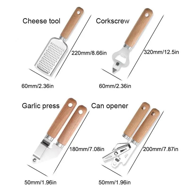 9Pcs Cooking Utensils Set With Wooden Handle Can Opener Baking Set Cooking Tool Kitchenware Pizza Peeler Cheese Knife Kitchen Gadget