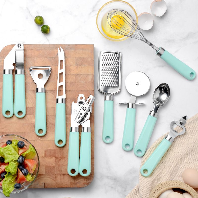 9Pcs Cooking Utensils Set With Wooden Handle Can Opener Baking Set Cooking Tool Kitchenware Pizza Peeler Cheese Knife Kitchen Gadget
