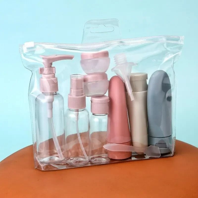 11pcs Travel Bottles Set With Storage Bag Travel Size Empty Liquid Cream Lotion Containers Fine Mist Spray Bottle Squeeze Tubes  Cosmetic Storage Box